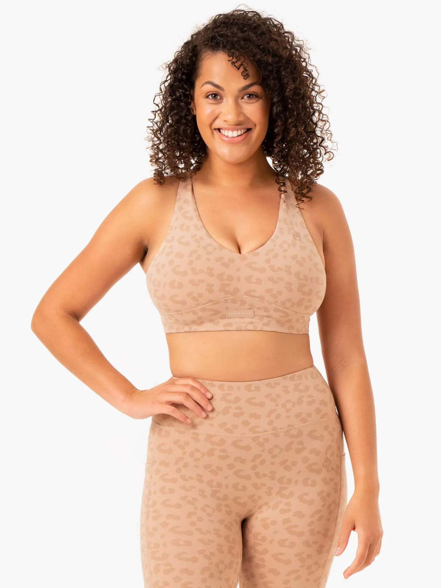 Ultra V-Neck Sports Bra - Tan Leopard Enhanced Airflow Design
