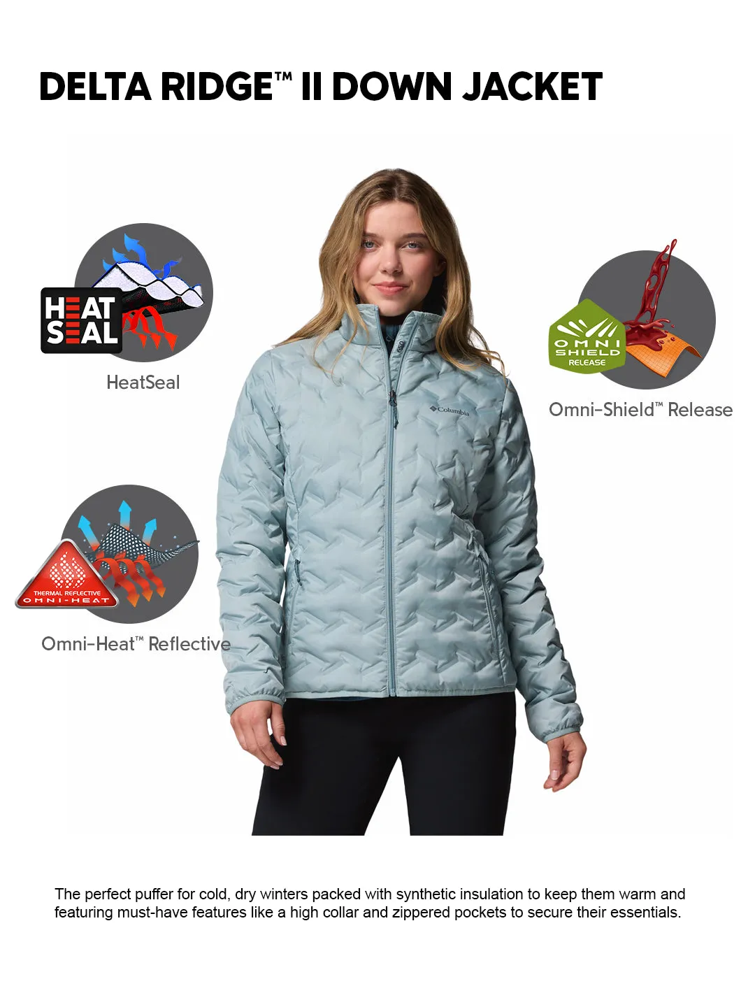 Business Meeting vacation Columbia Women Blue HEAT SEAL Delta Ridge II Down Jacket