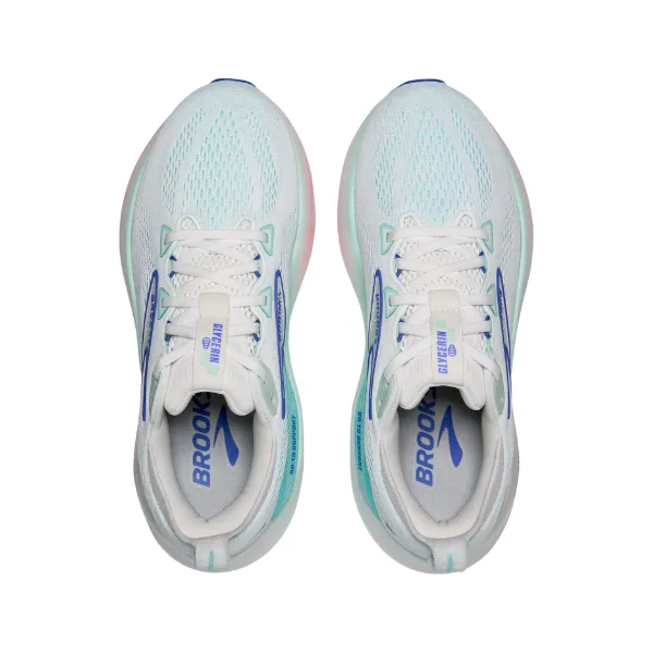 Brooks Women's Glycerin GTS 22 Wide White/Blue Breathable Perforations