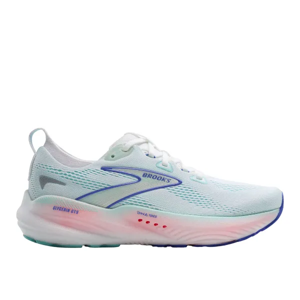 Brooks Women's Glycerin GTS 22 Wide White/Blue Hilly Running Advanced Pronation Control