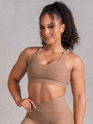 Square Neck Icon Scoop Neck Sports Bra - Mocha Marl