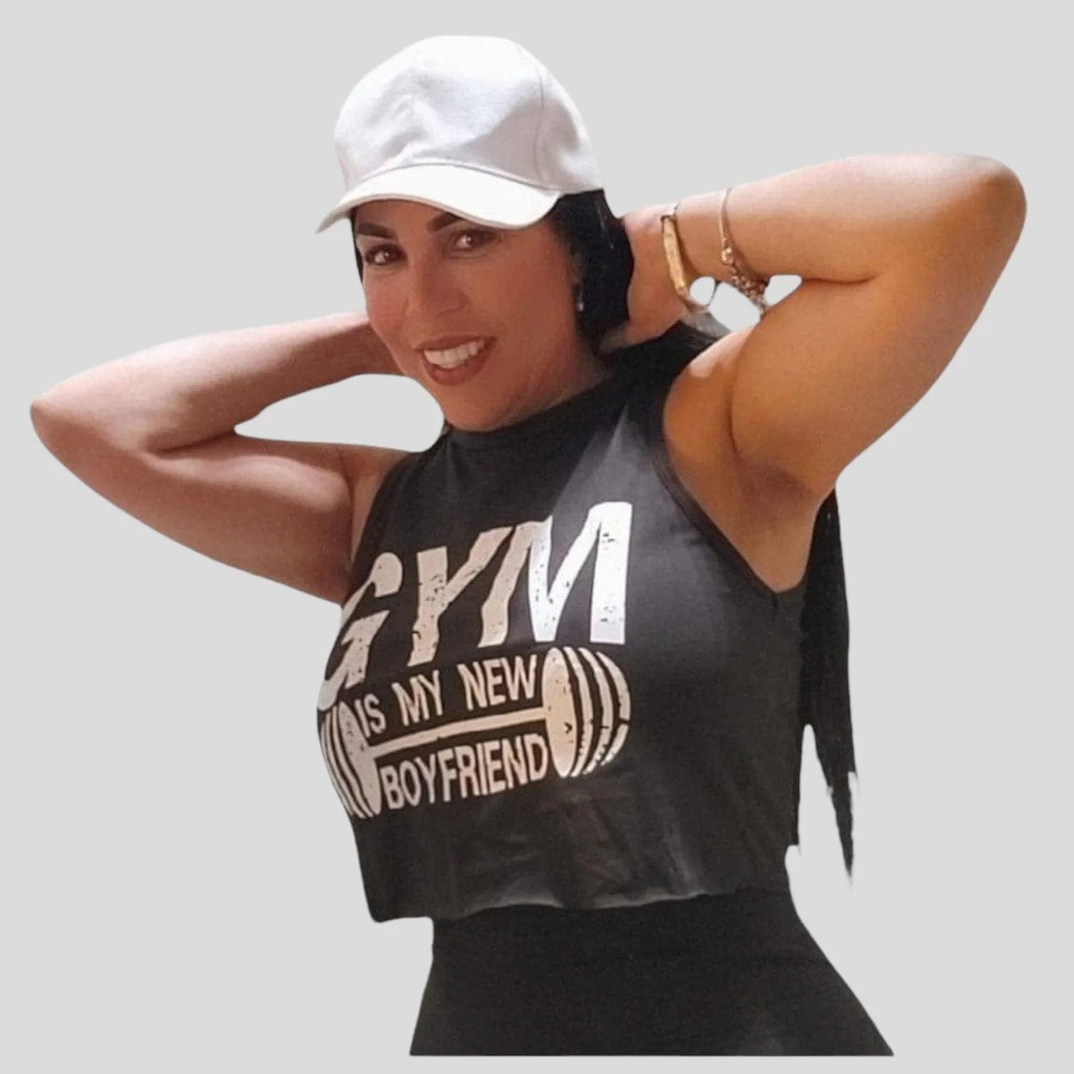 Stylish Comfort Black sleeveless sports t-shirt with the saying "gym is my new boyfriend"