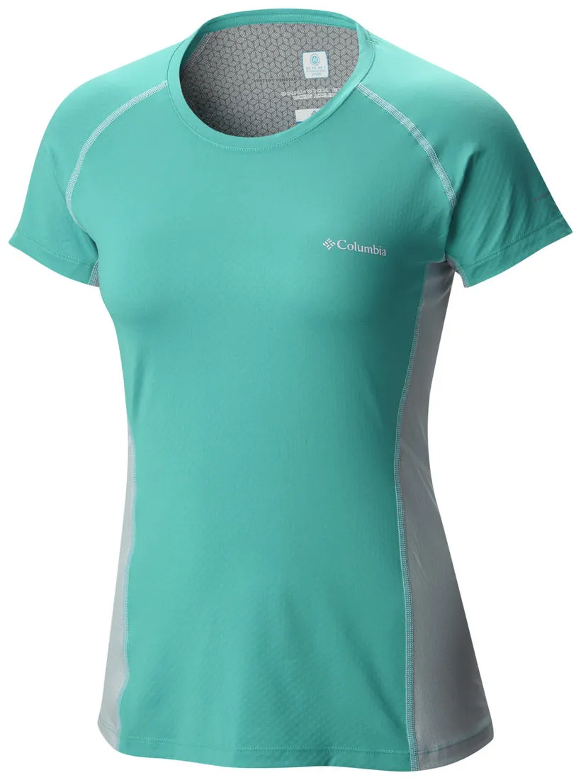 Columbia Women Green Freeze Degree III Short Sleeve Shirt (Sun Protection) Striped modernity