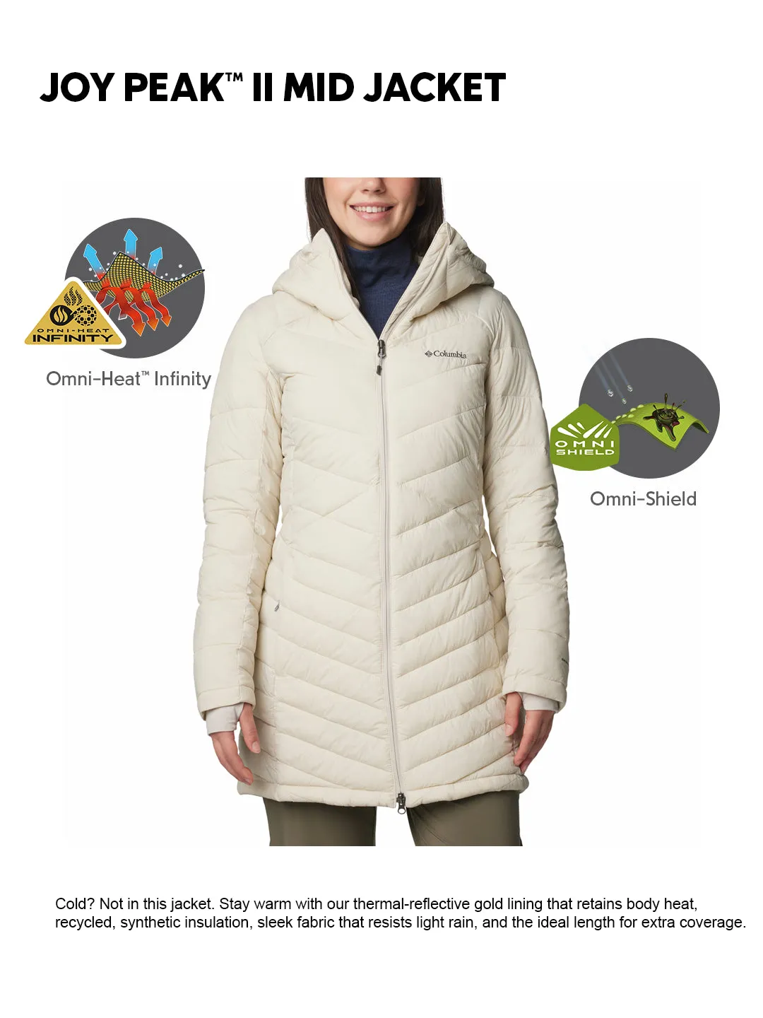 Columbia Women Beige OmniHeat Infinity Joy Peak II Jacket Breathable Structure Celebrate