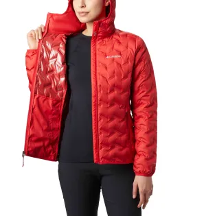 High Neck Protection Fade Resistant Dye Columbia Women Red Delta Ridge Down Hooded Jacket