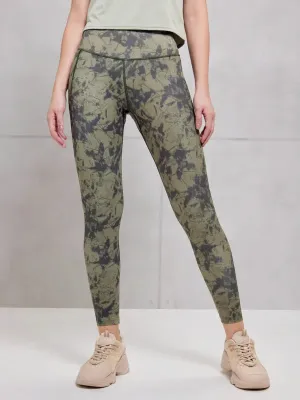 Camping Gear Stretch Fit Wide Waistband Support Women Printed Slim Fit Tights with ELASTO PLUS
