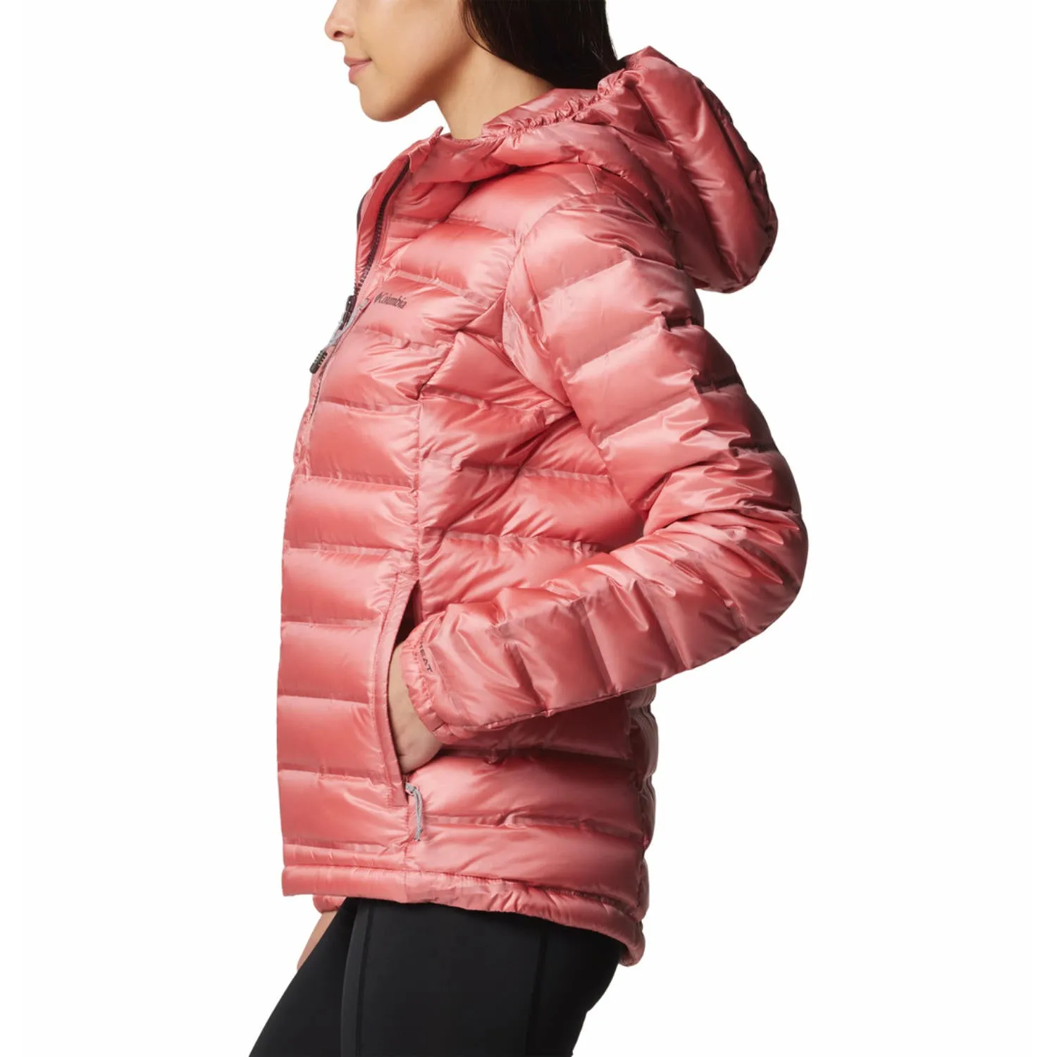 Compression Fit Columbia Women Pink Pebble Peak II Down Hooded Jacket