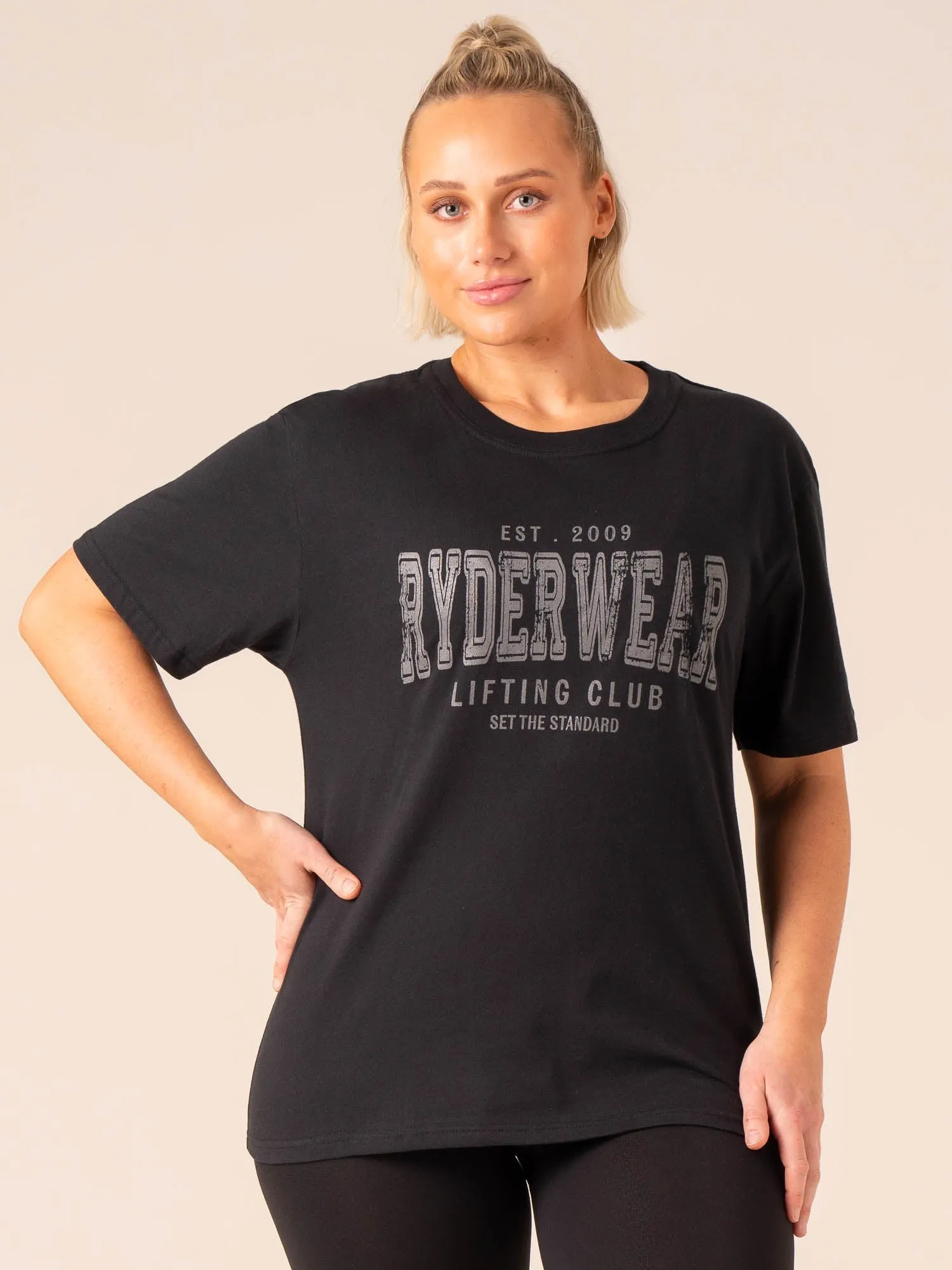 Recycled Polyester Premium Cotton Grit Oversized T-Shirt - Black
