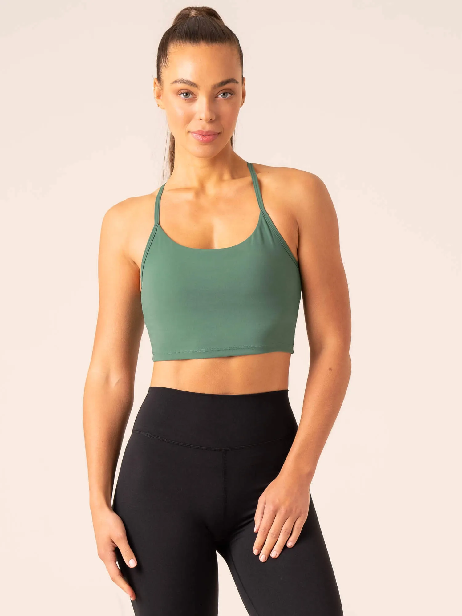 Athletic Wear Body Hugging Contour Embody Compression Tank Bra - Dark Green