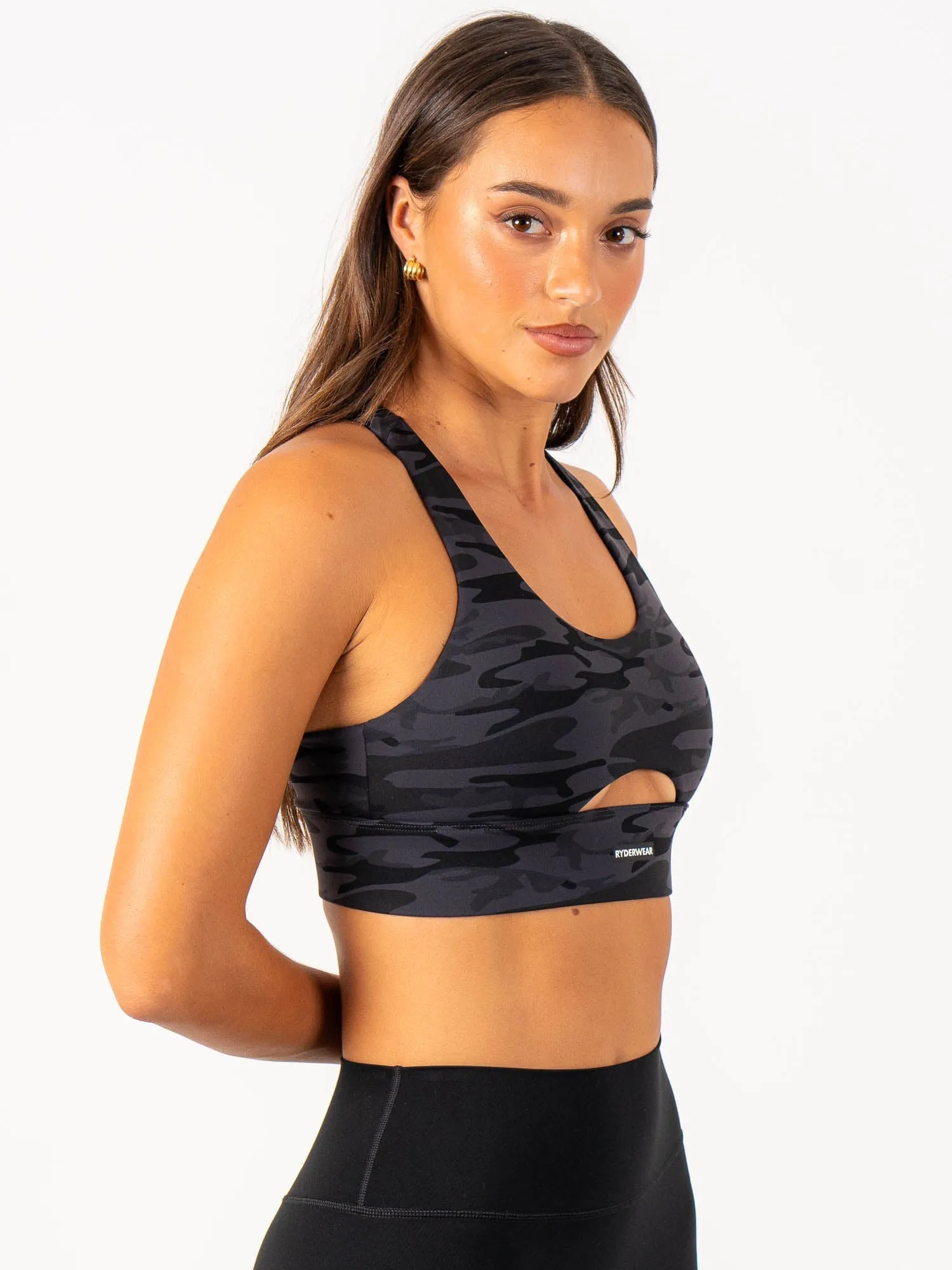 Thermal seams Coverstitch Base Racer Back Sports Bra - Black Camo