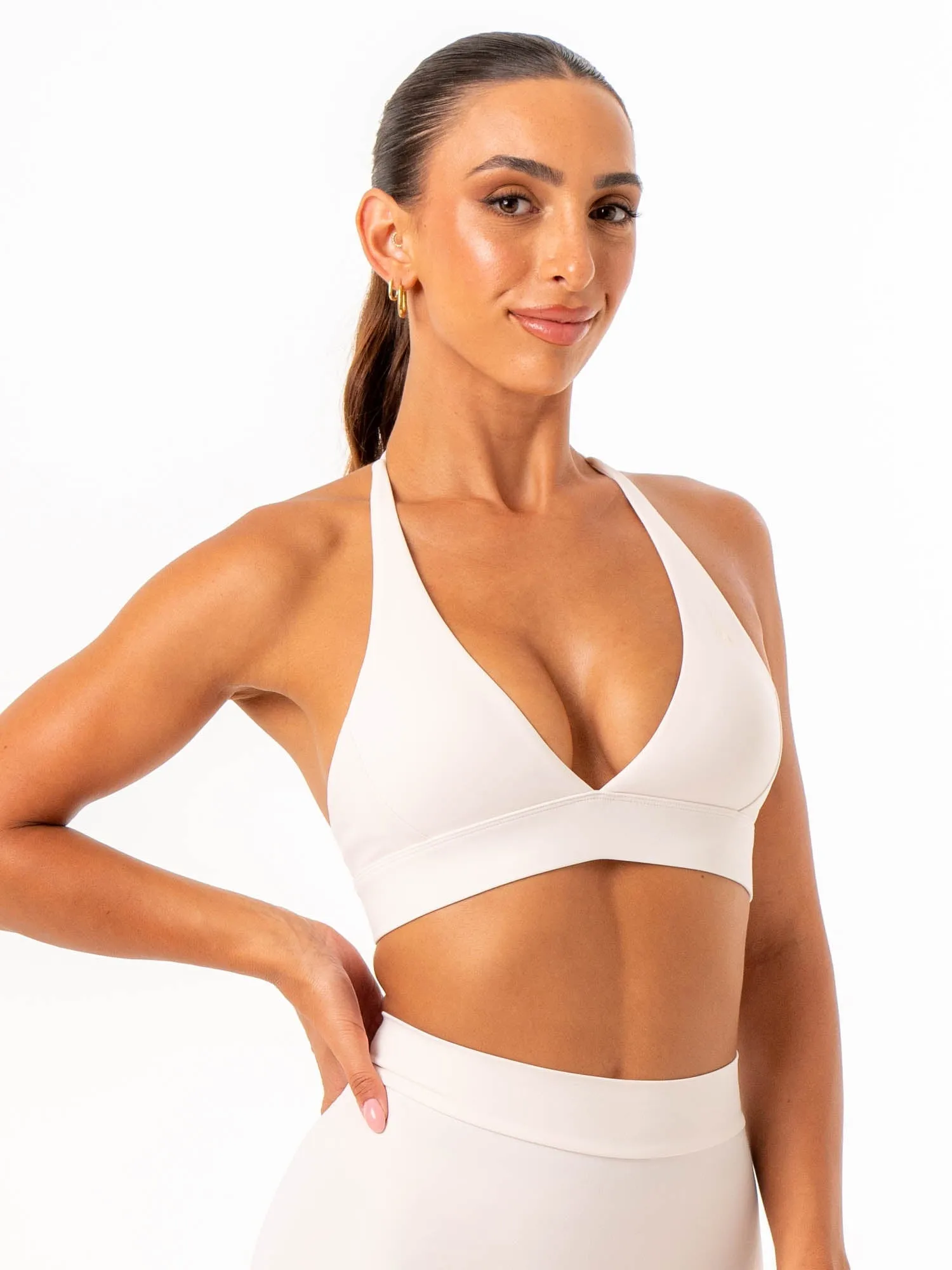 NKD Halter Sports Bra - Off White Double stitching seams Backless seams