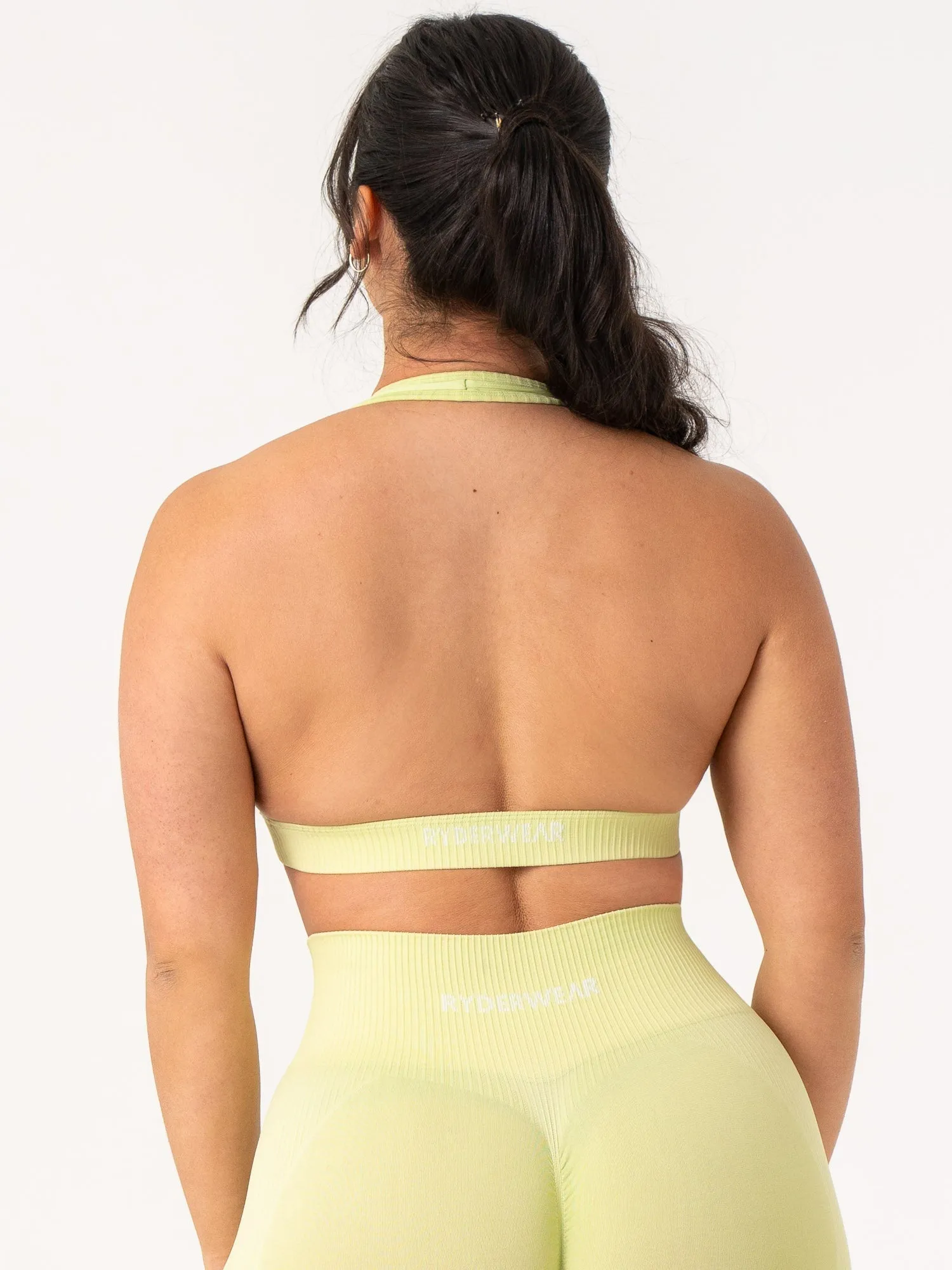 Rib Seamless Halter Sports Bra - Lime Half-sleeved seams
