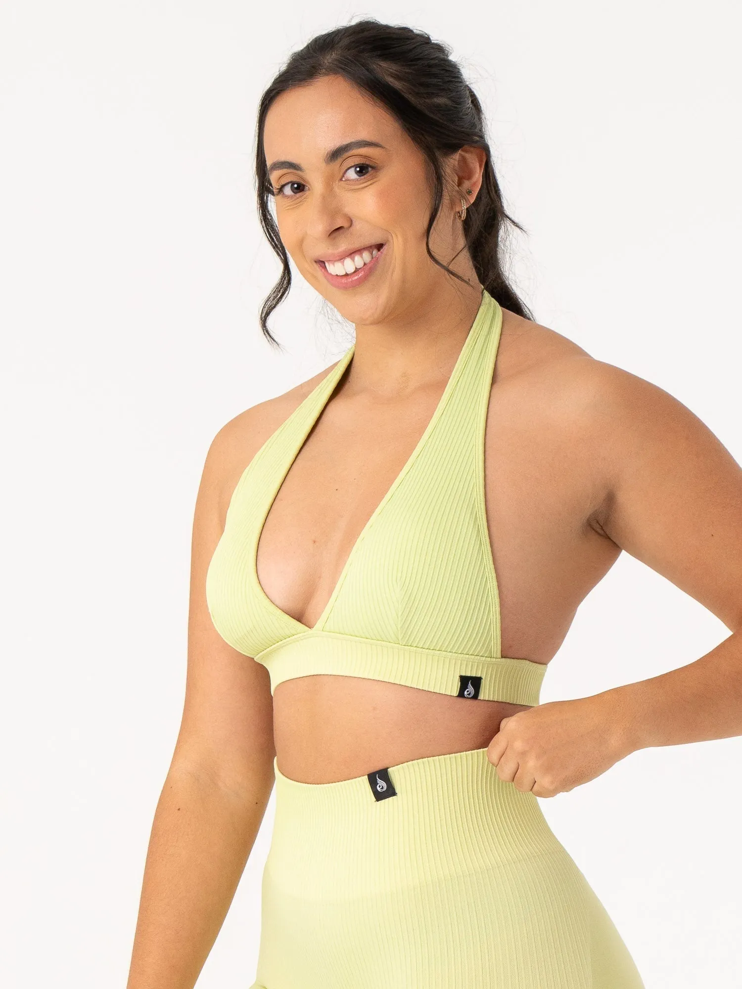 Rib Seamless Halter Sports Bra - Lime Printed workout gear