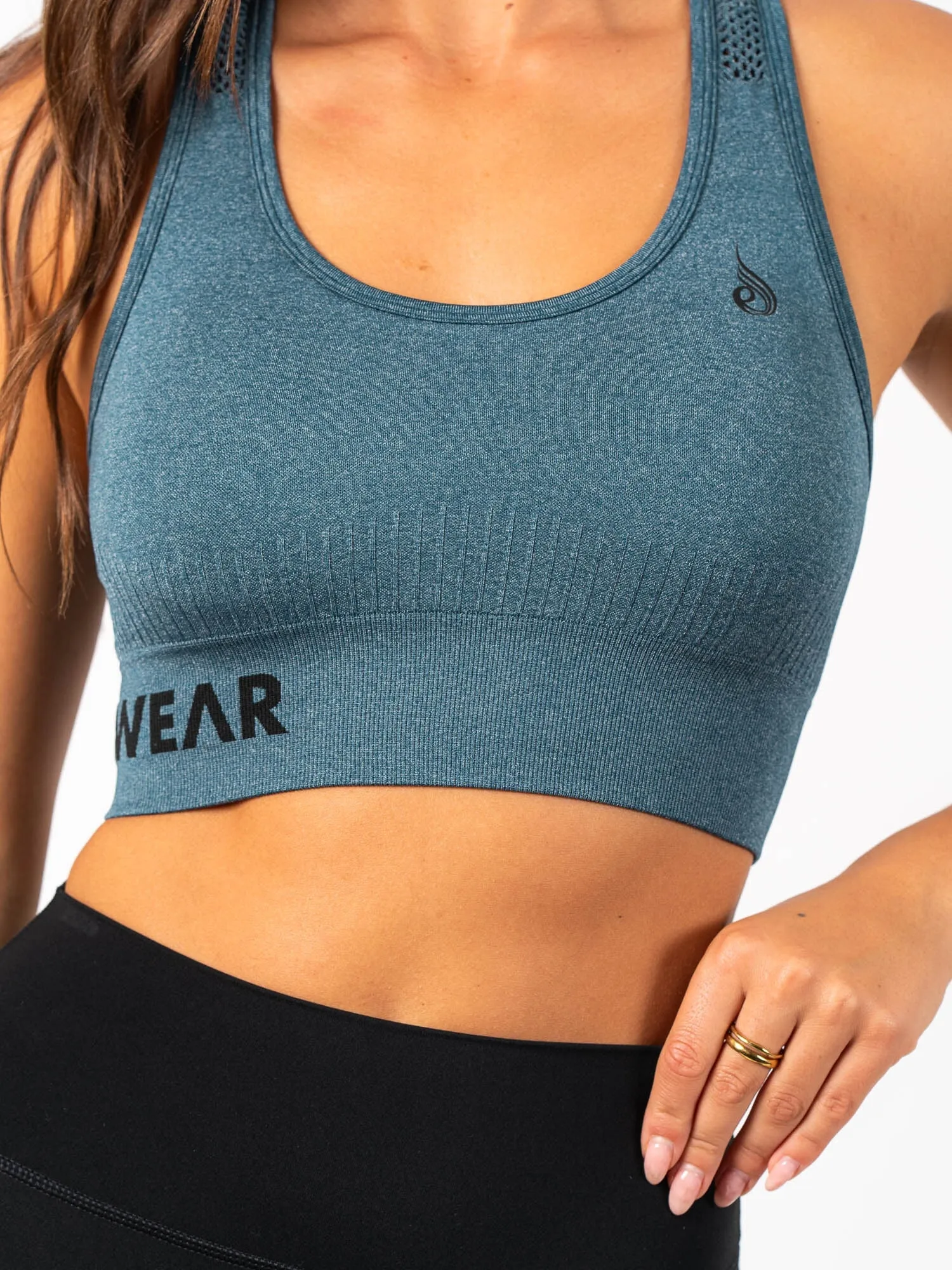 Seamless Staples Sports Bra - Teal Marl Tension Dispersion System Cyclists of all ages