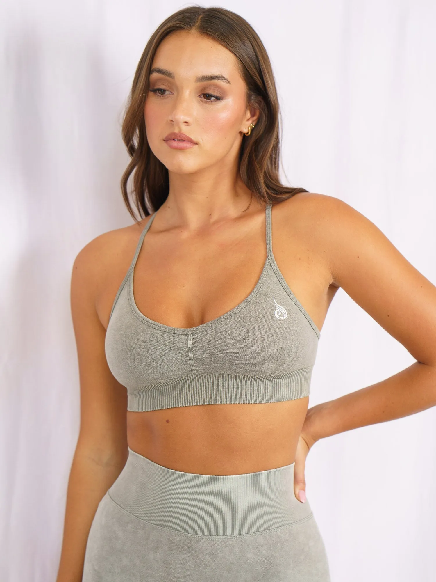 Stonewash Seamless Sports Bra - Khaki Stonewash Non Restrictive Movement