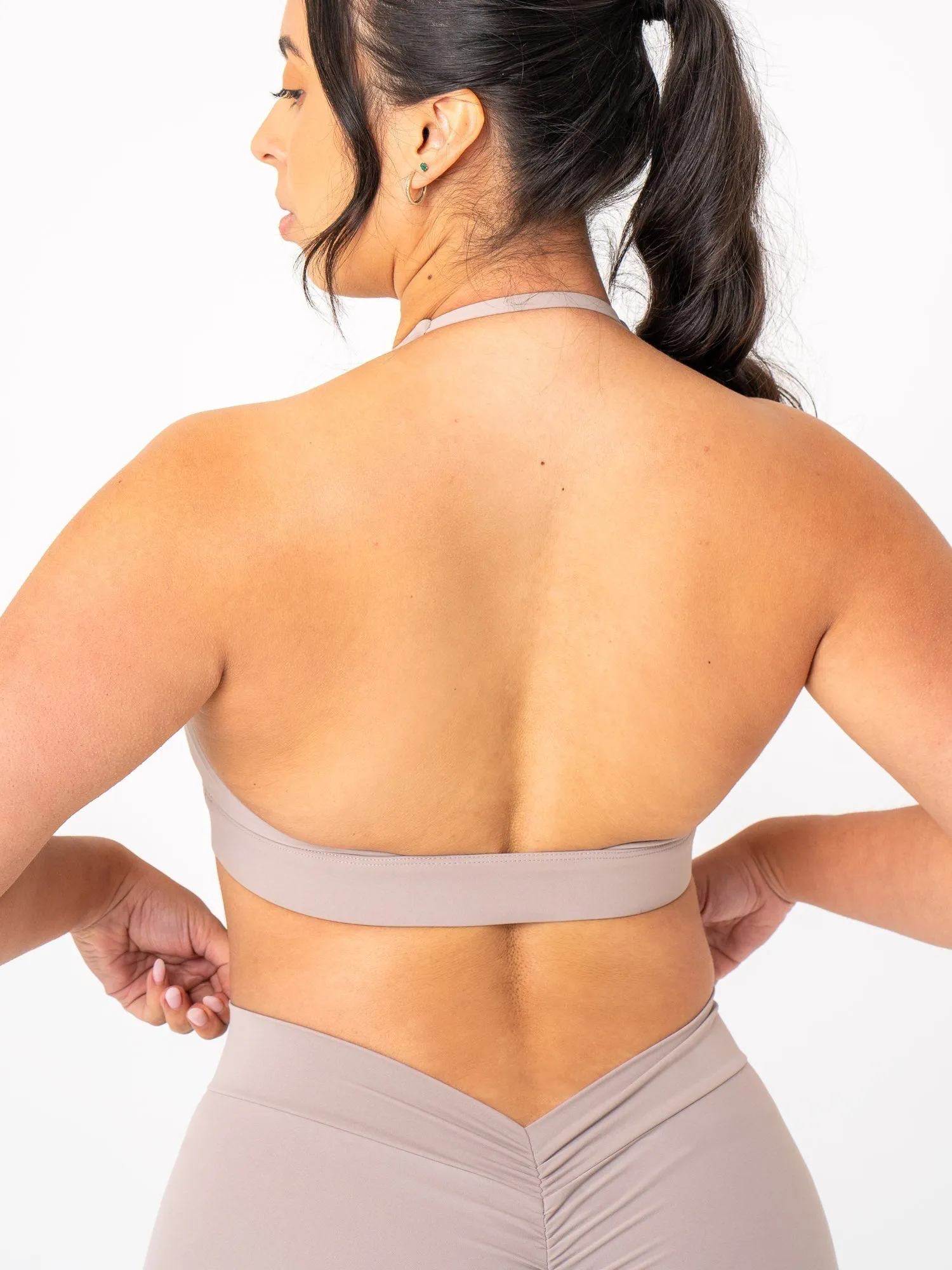 NKD Halter Bra - Taupe Tasseled edges seams Hemmed edges seams