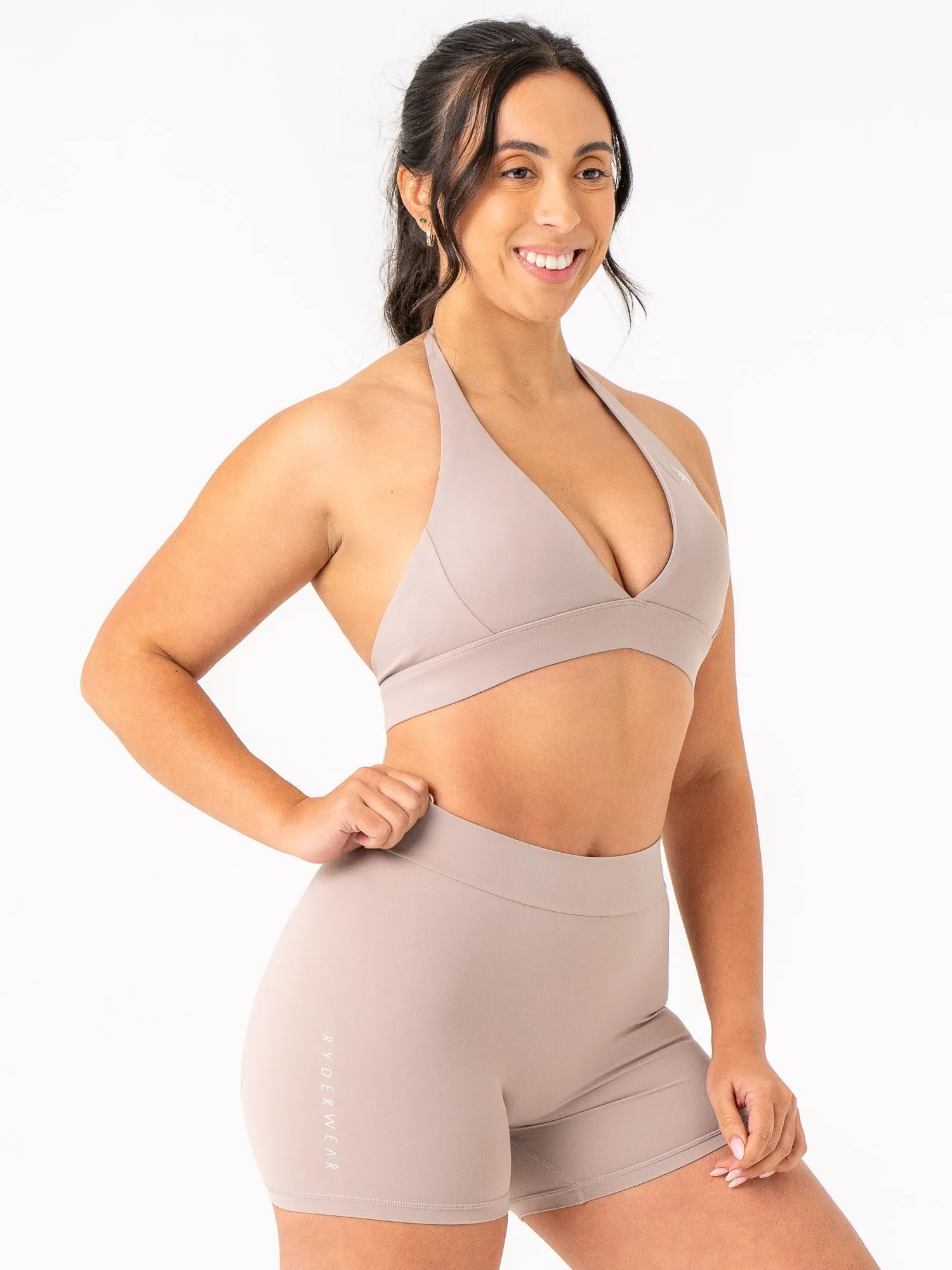 Pilates Soft Padding NKD Halter Bra - Taupe