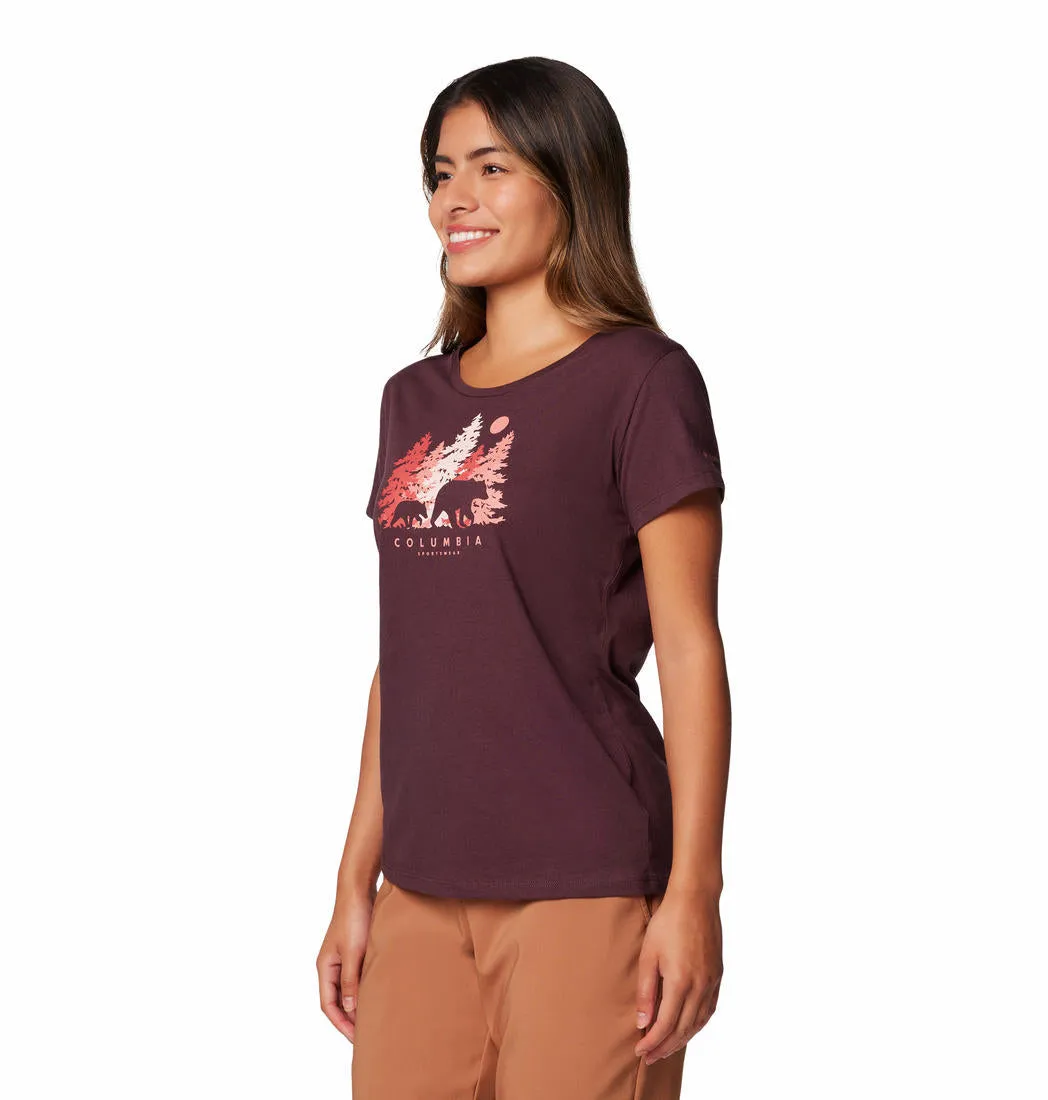 Columbia Women Red Daisy Days SS Graphic Tee Sleek Performance Wear Hypoallergenic Textile