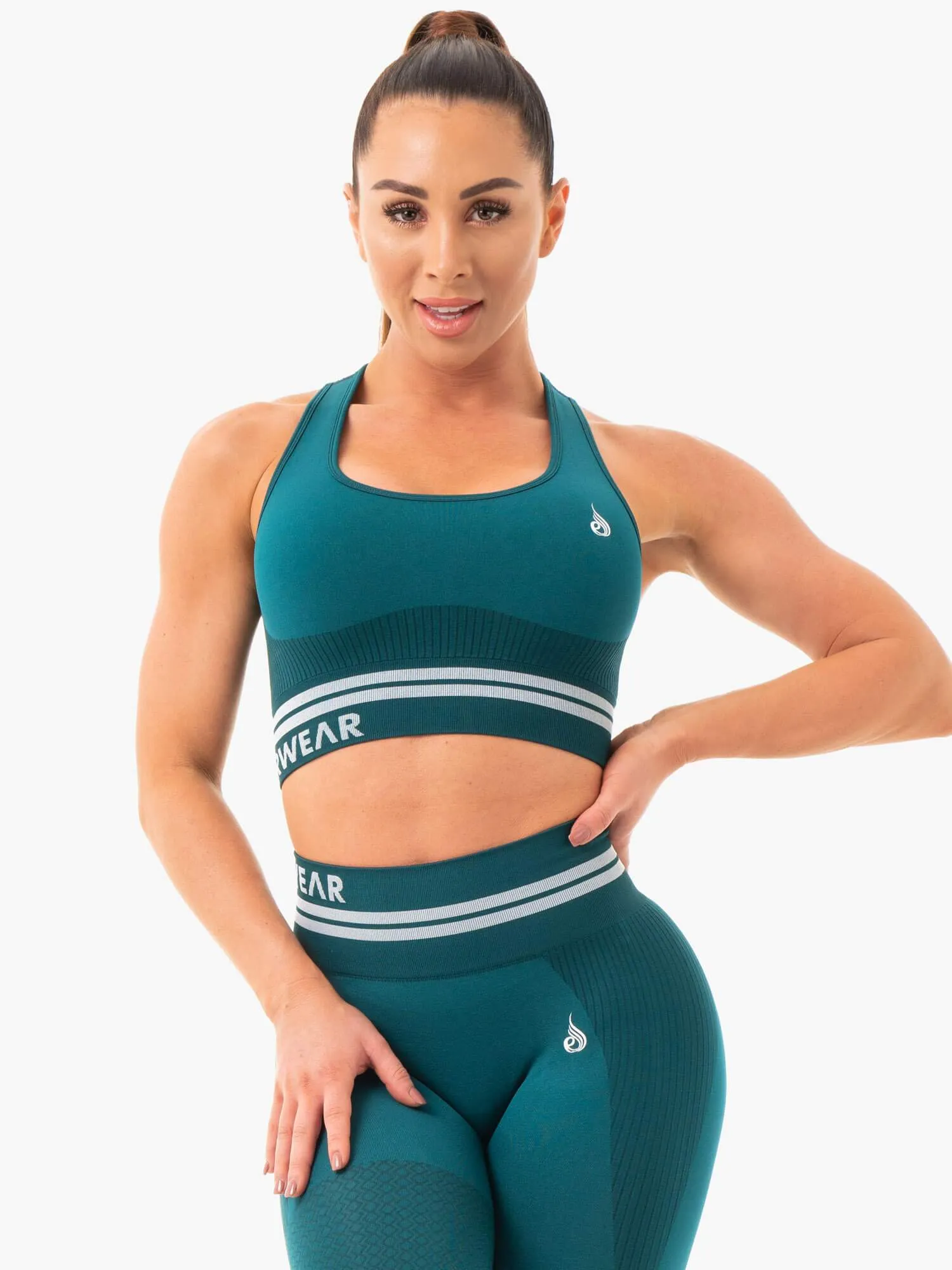 Breathable Design Tension Distribution Weave Freestyle Seamless Longline Sports Bra - Emerald Green