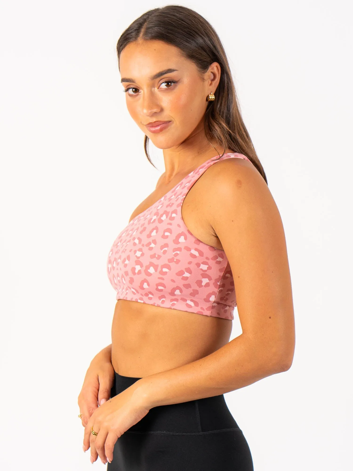 Soft Structure Reinforced stitching seams Adapt One Shoulder Sports Bra - Pink Leopard