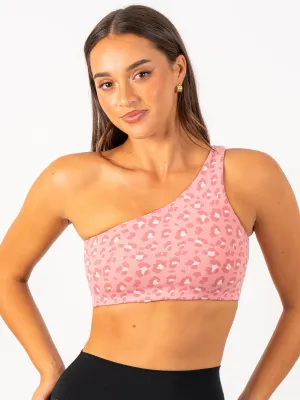 Adapt One Shoulder Sports Bra - Pink Leopard Odor Resistant Material Short fit