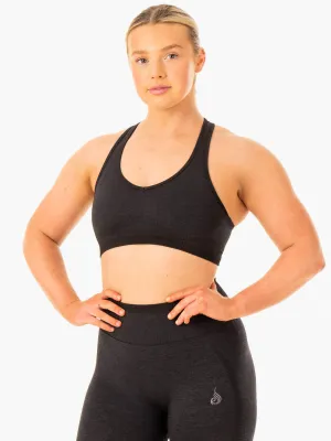 Excel Seamless Sports Bra - Black Marl All-Day Fabric Size Range