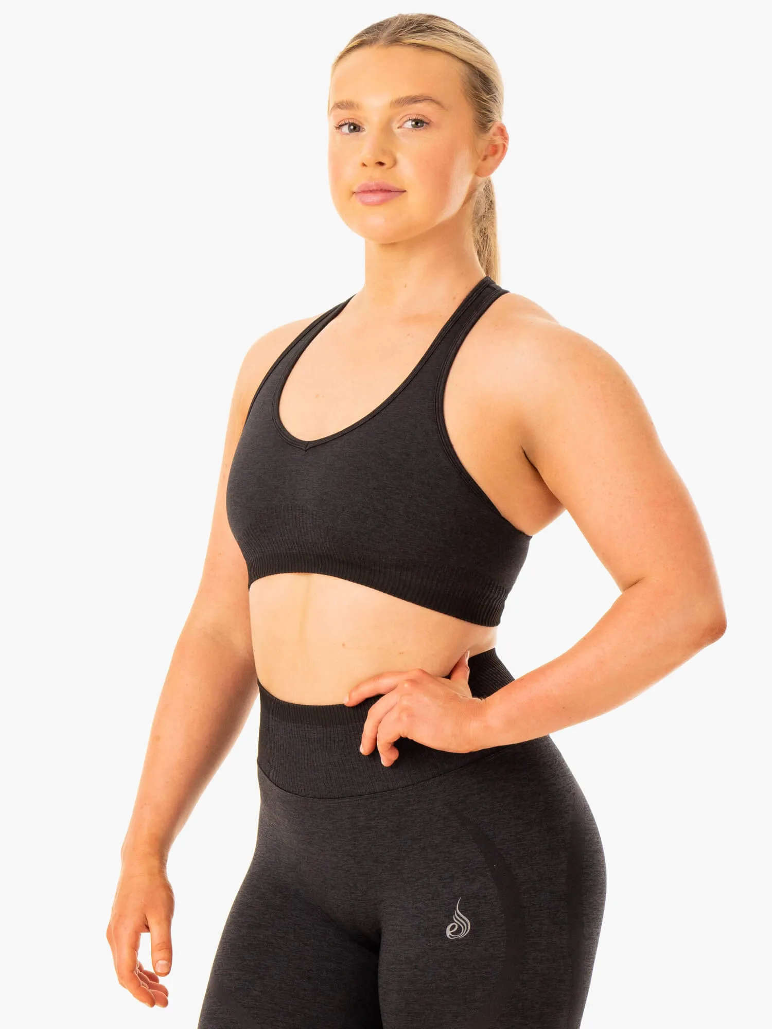 Non slip grip Cotton fabric Excel Seamless Sports Bra - Black Marl