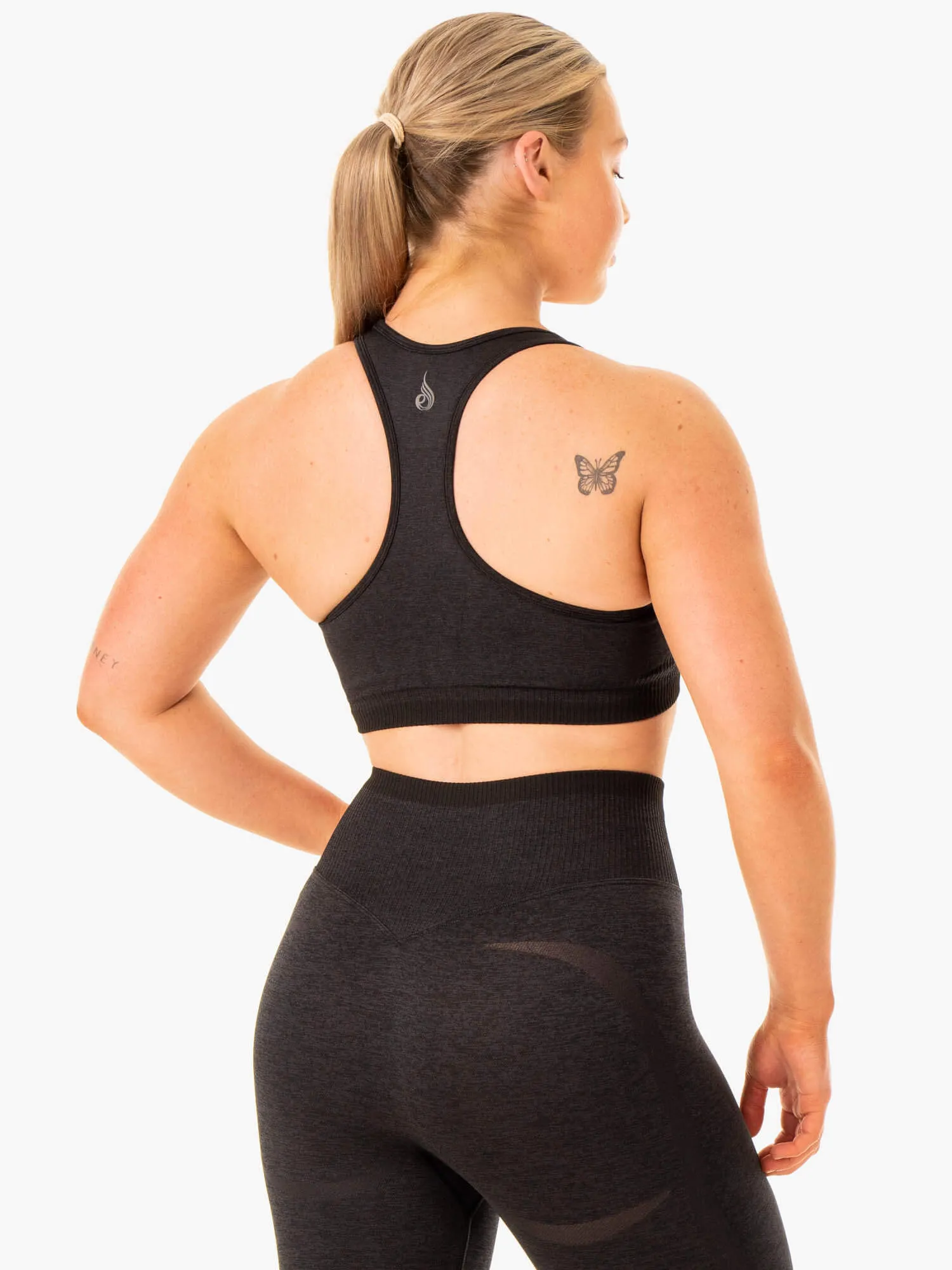 Excel Seamless Sports Bra - Black Marl Zigzag stitching Triple stitching seams
