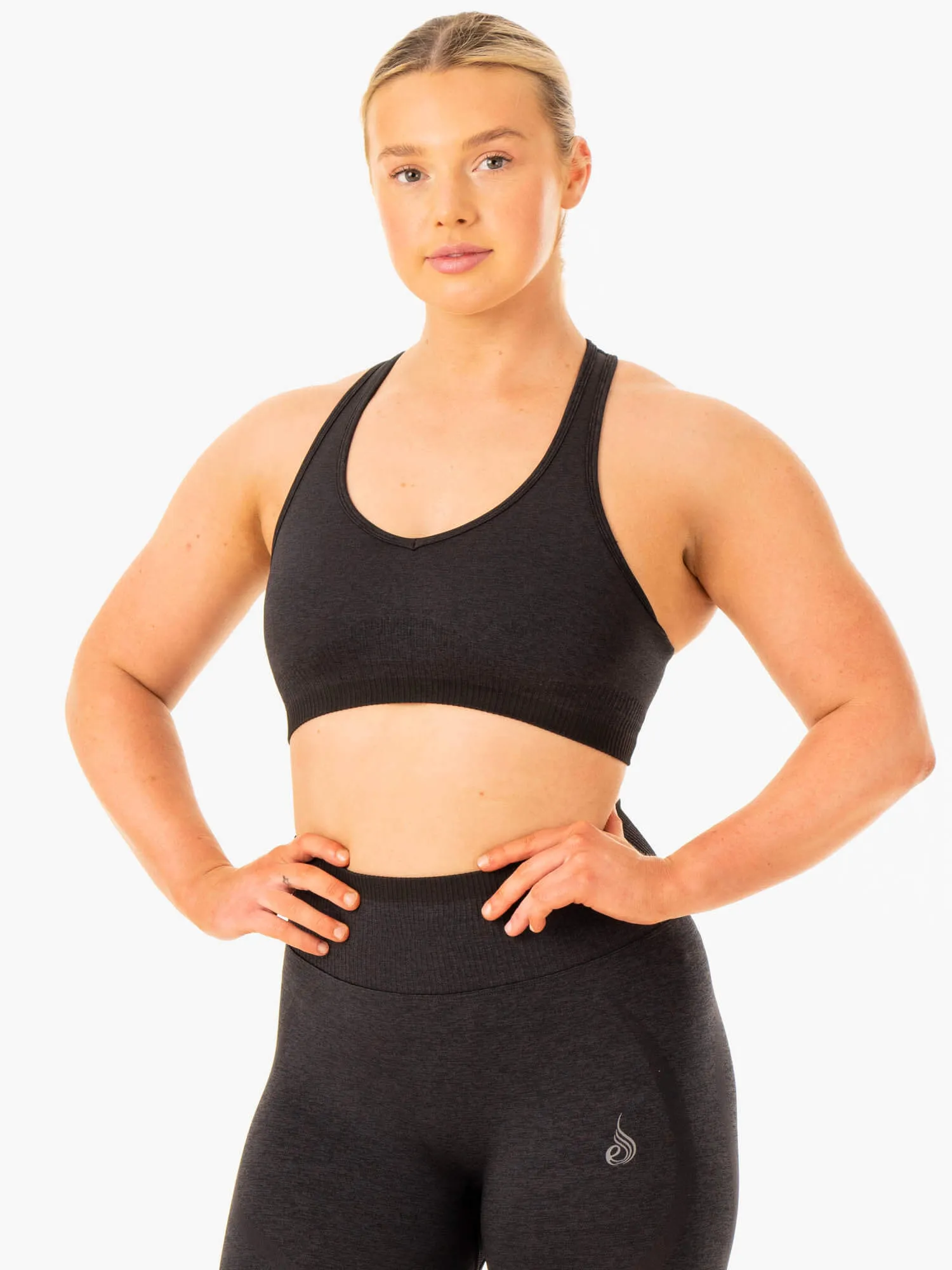 Excel Seamless Sports Bra - Black Marl All-Day Fabric Size Range