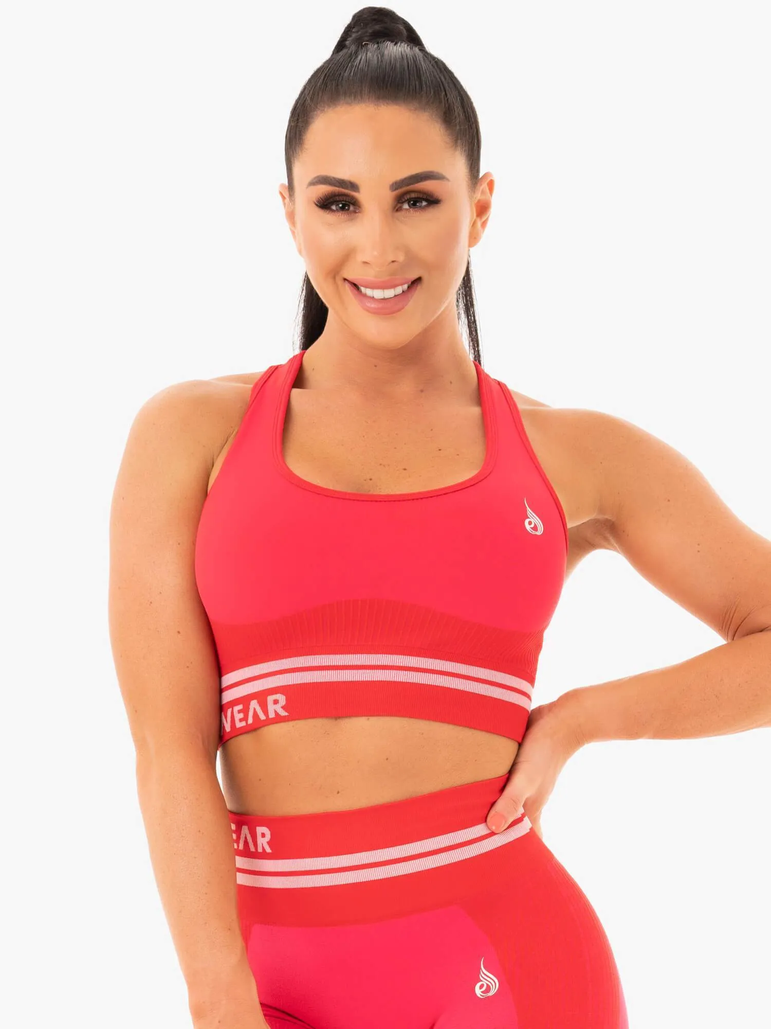 Freestyle Seamless Longline Sports Bra - Red Layered Coverage Design stretchy fabric