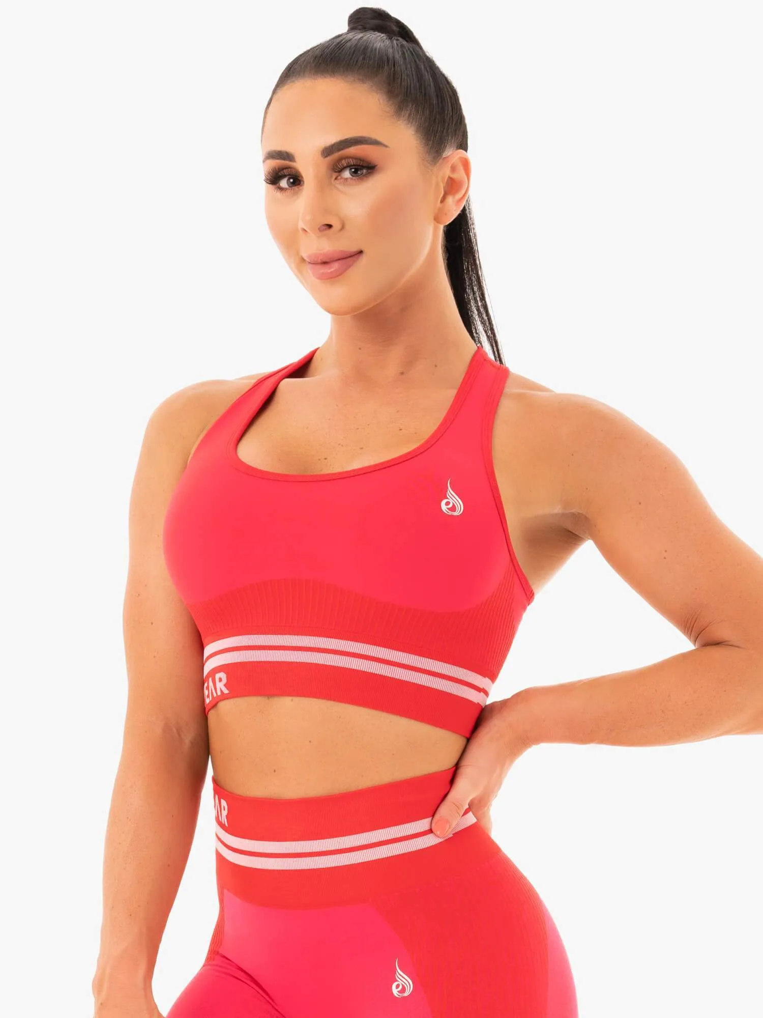 Girls' Striped Freestyle Seamless Longline Sports Bra - Red