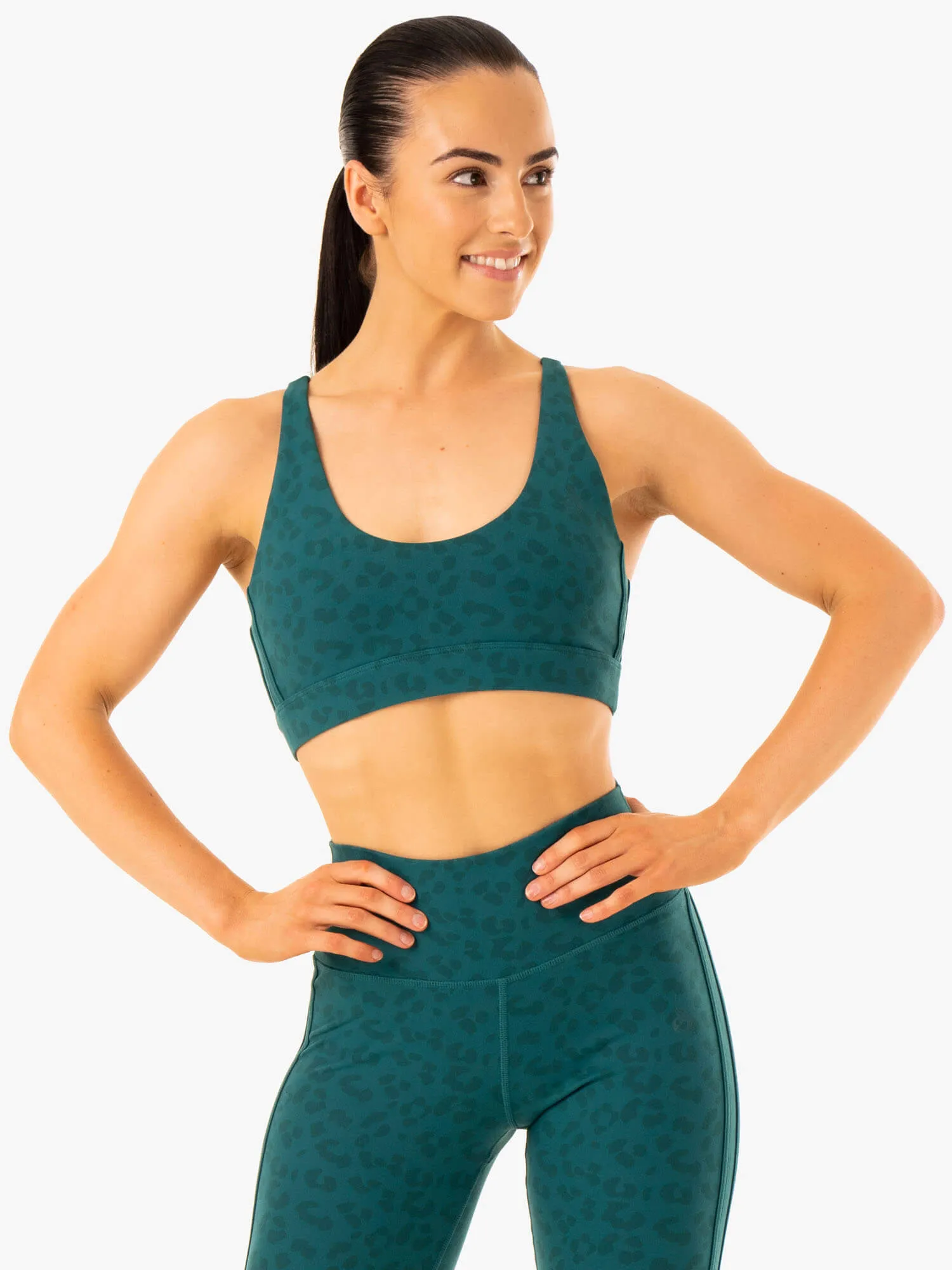 Non-Slip Comfort Structural seams Evolution Sports Bra - Teal Leopard