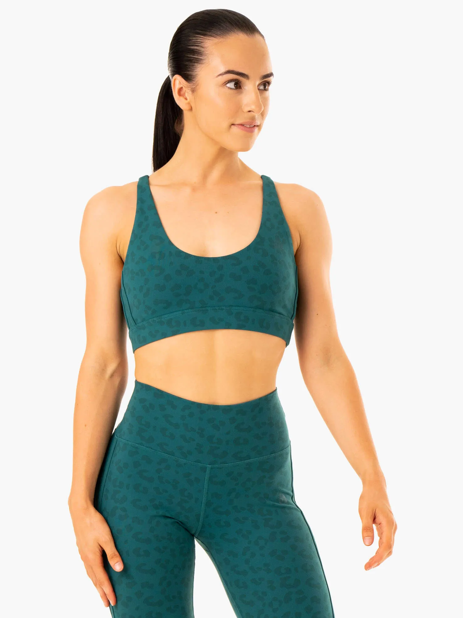 Minimalist Design Different sizes Evolution Sports Bra - Teal Leopard