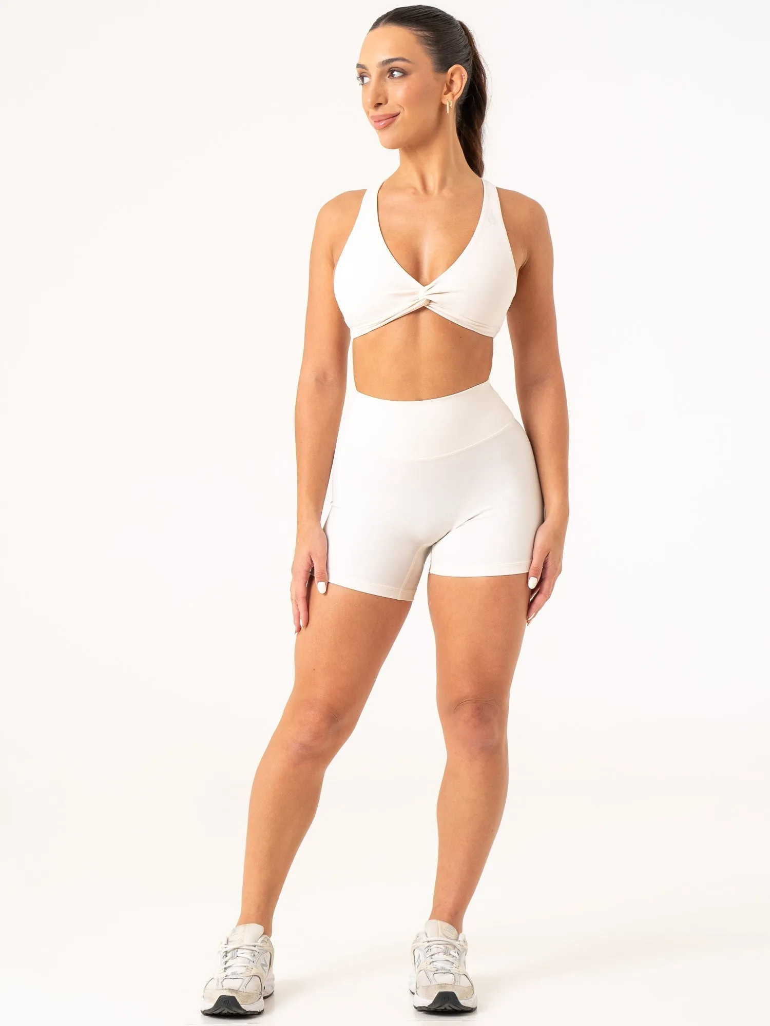 NKD Knot Sports Bra - Off White Adjustable Straps Tension Distribution Weave