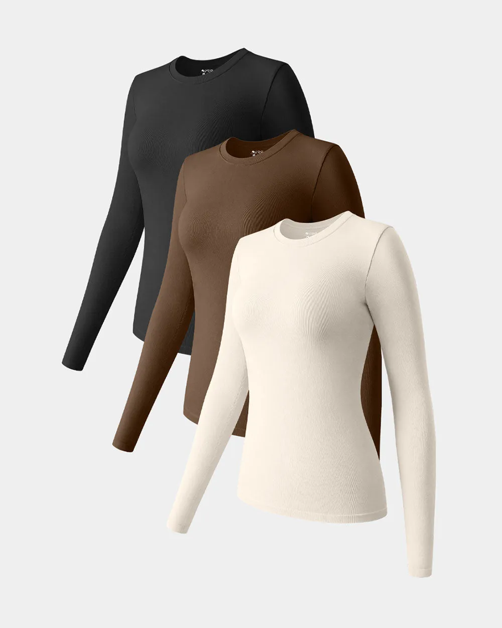Long Sleeve Crew Neck Tops Stretch Waist