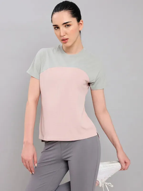 Women Colorblock Slim Fit Crew Neck T-shirt with TECHNO COOL  Sleek Stretch