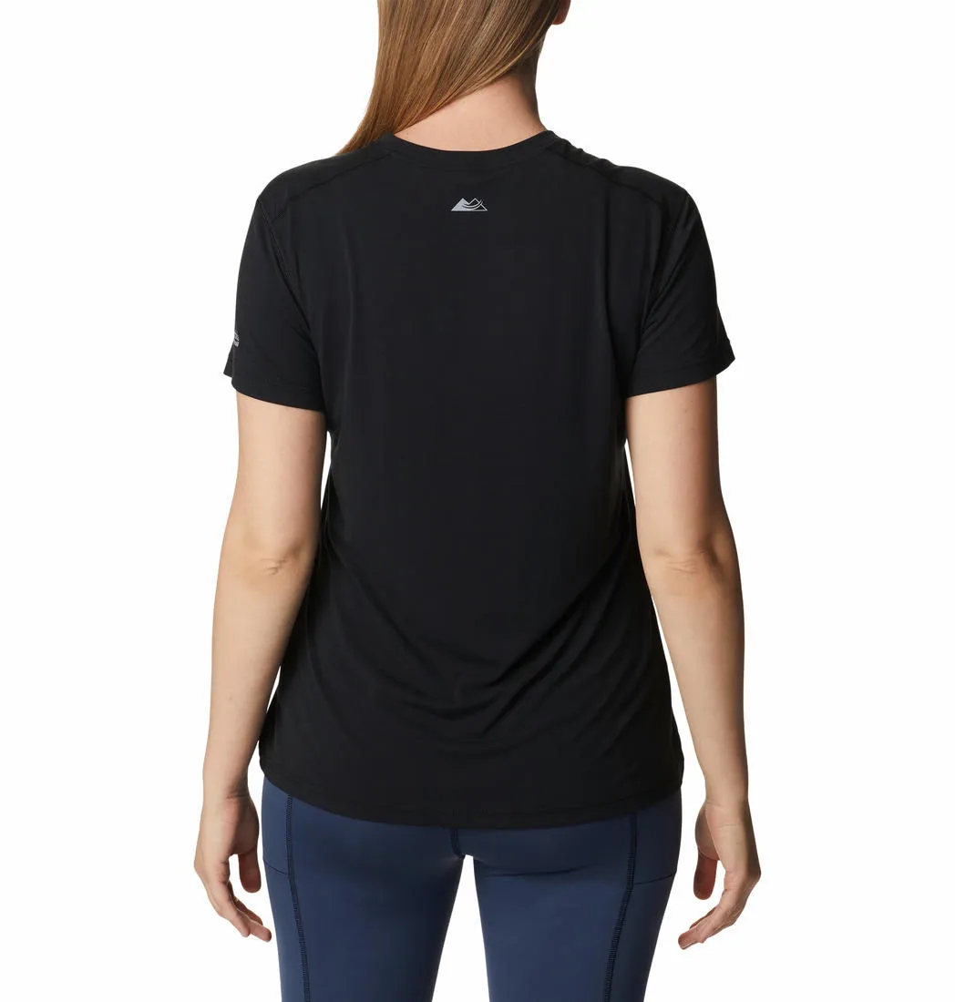 Columbia Women Black W Endless Trail Running Tech Tee Short sleeved breeziness Yarn Dyed Fabric