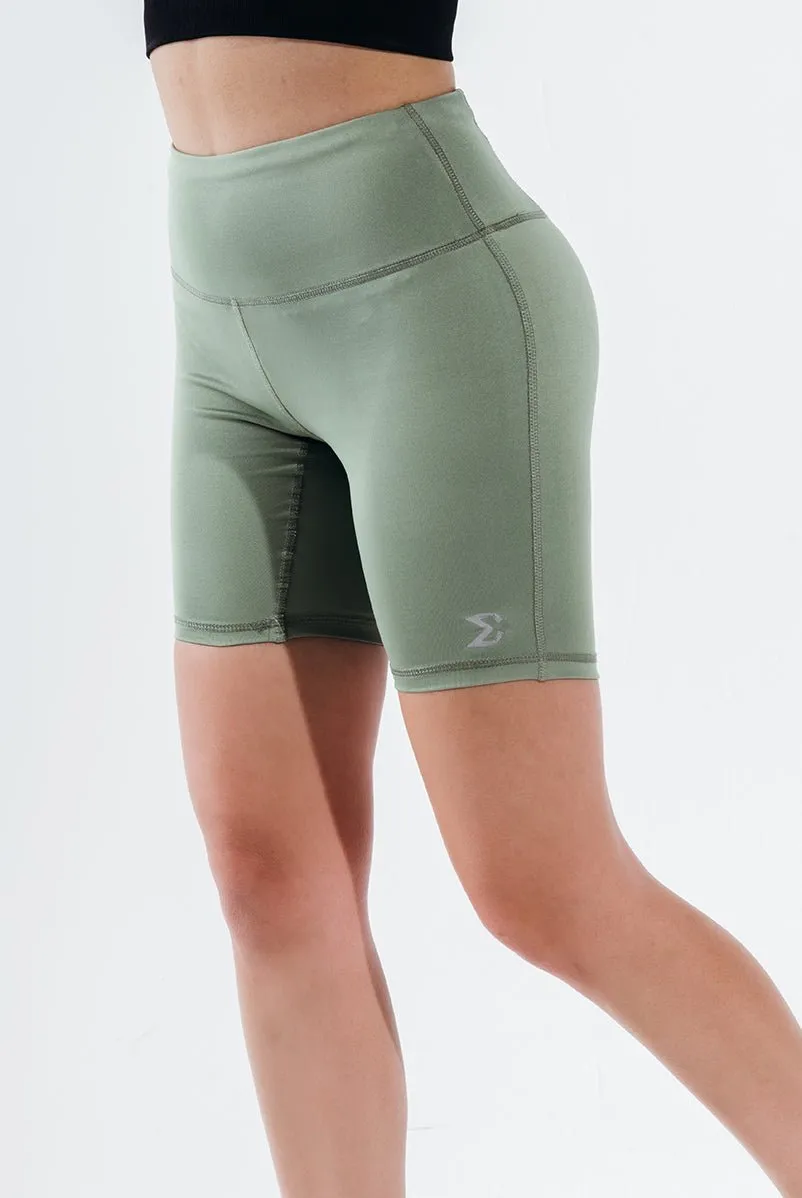 Hedge Green Essential Biker Short high - rise Double Layered Reinforcement