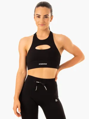 Full body workouts Stretchable Fabric Replay Cut Out Sports Bra - Black