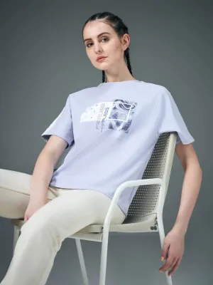 Ultra Soft Blended Textile Stretch Wear Women Printed Relaxed Fit Round Neck T-shirt with ELASTOPLUS