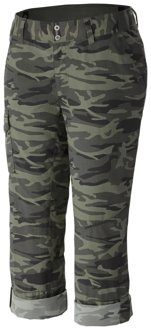 Columbia Women Green Silver Ridge Printed Pant Workout Capri Leggings