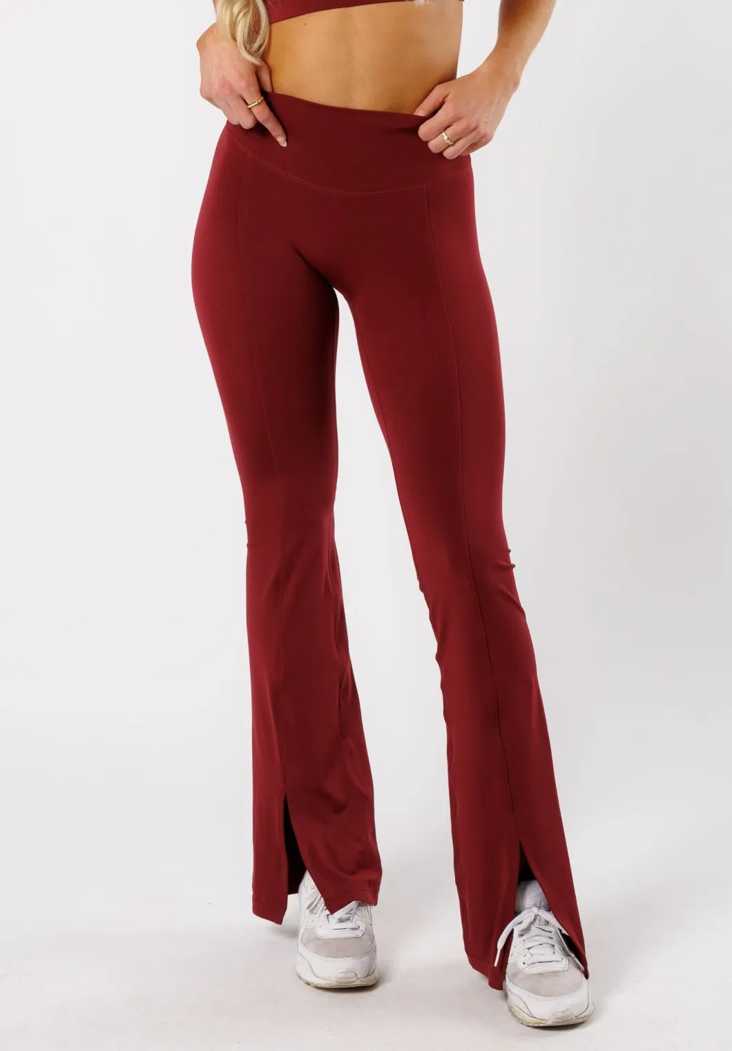 Reluna? Front Slit Sculptseam? Flare Leggings 34" Red Velvet For Teens Lightweight Material Mountain Hike Ultra Light