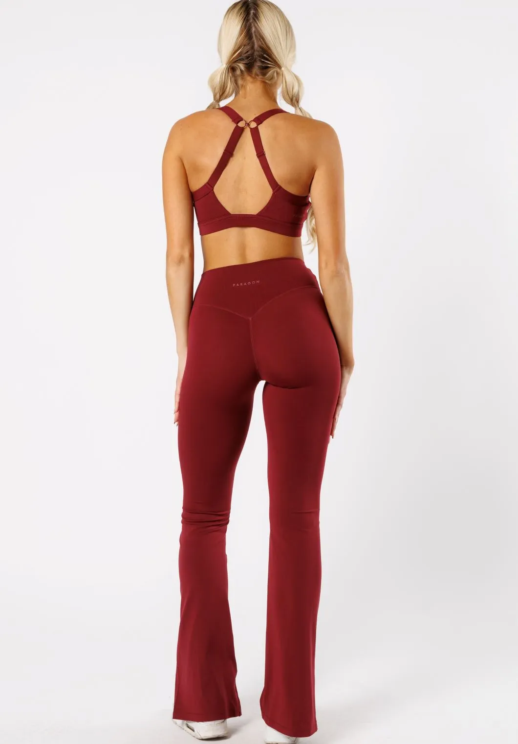 Reluna? Front Slit Sculptseam? Flare Leggings 34" Red Velvet Double Layer Dance Practice