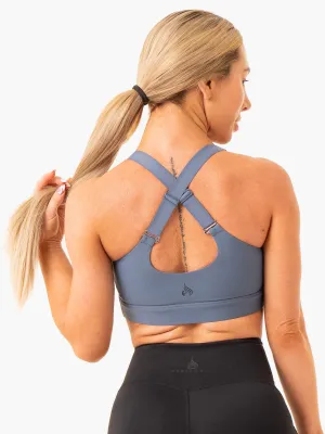 Heighten High Impact Sports Bra - Steel Blue elastic waistband Non-Slip Band