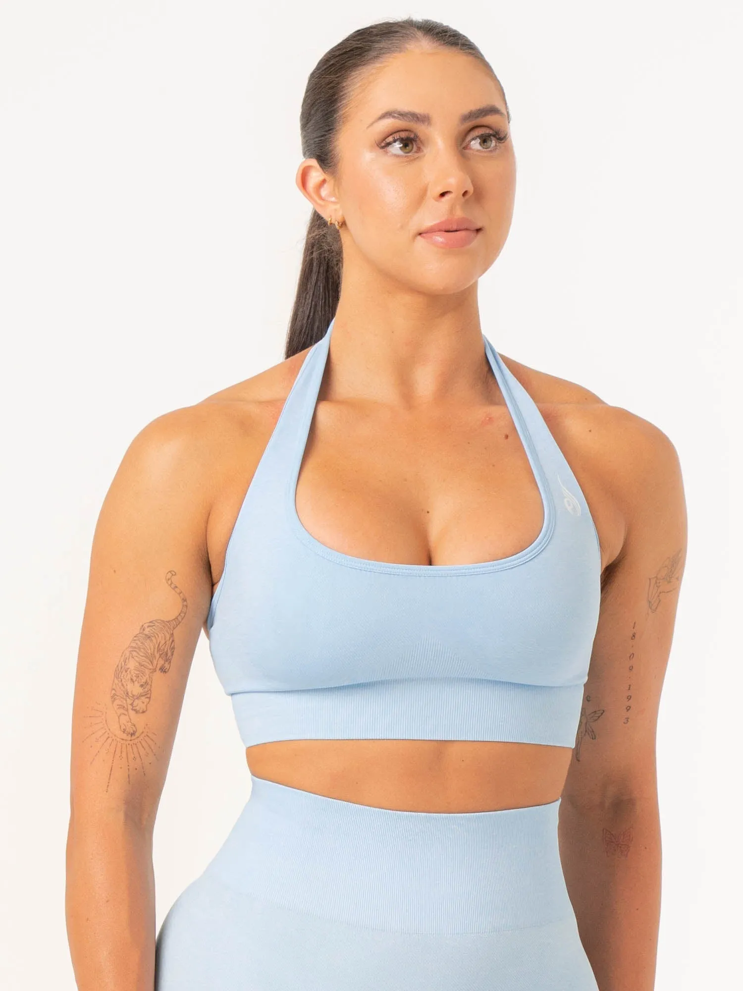 Smooth Cup Strapless Contour Halter Bra - Sky Blue Marl