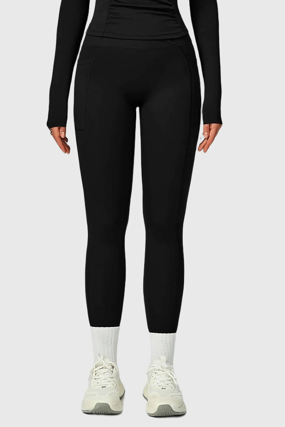 Sporty Style Morning Jog Pro Athlete High Waist Crossover Yoga Leggings with Side Pockets