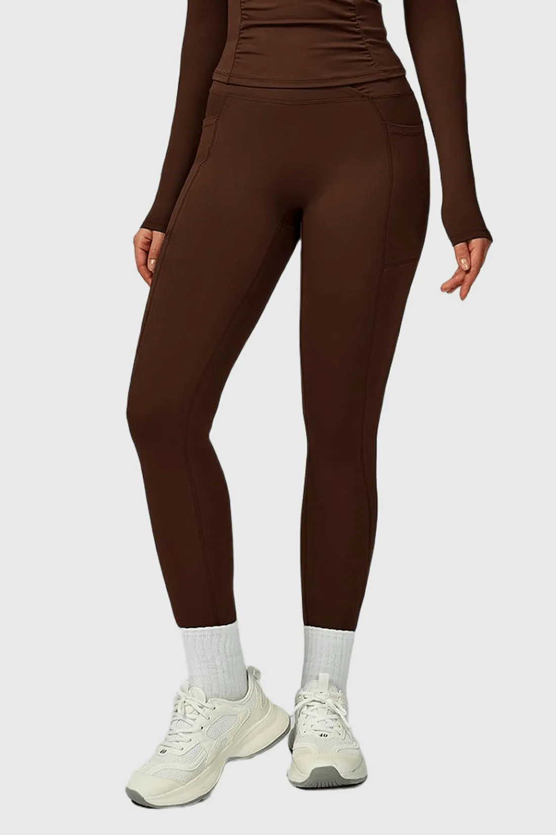 High Waist Crossover Yoga Leggings with Side Pockets Loose Fit Minimalist Style