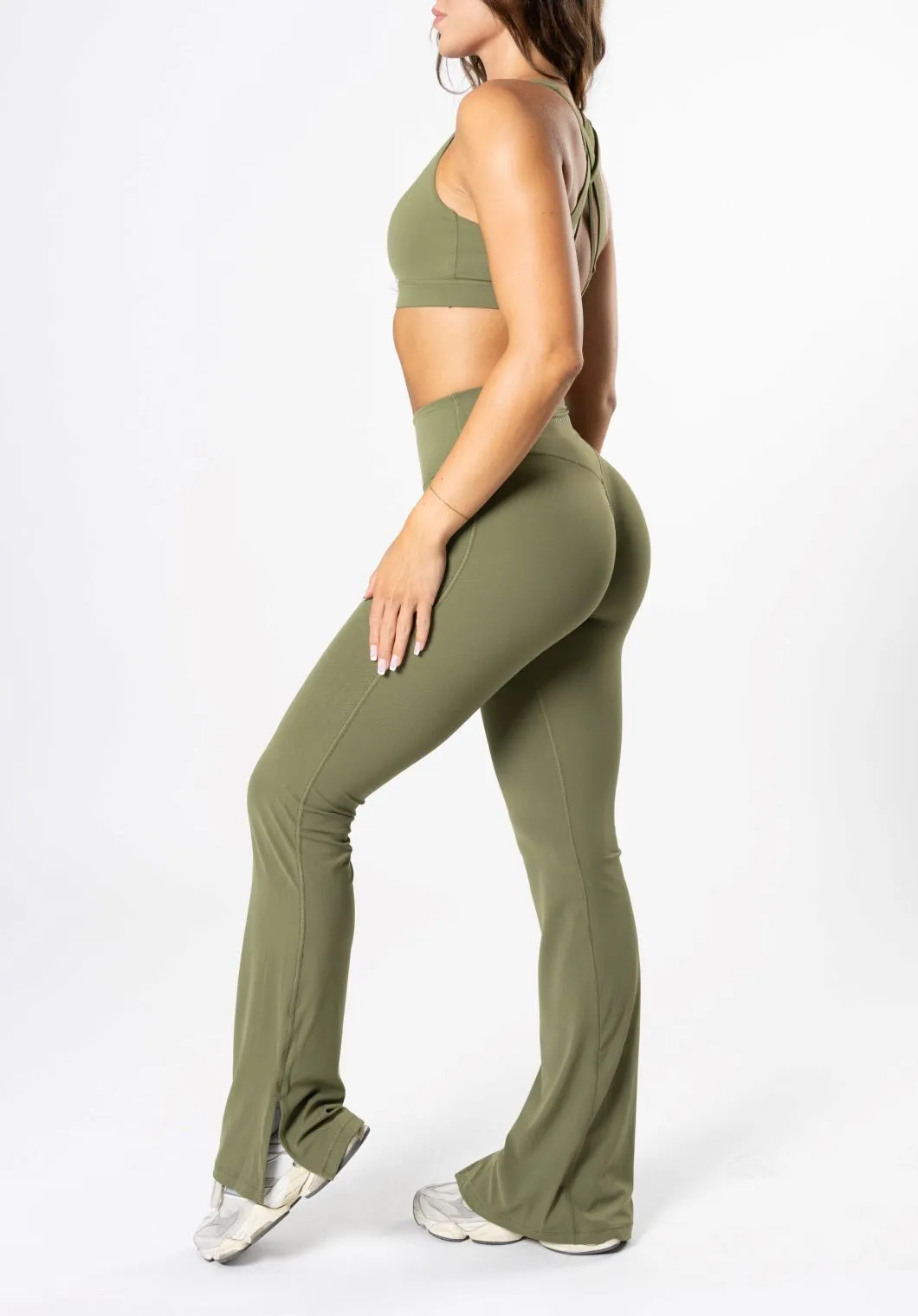 RecStretch Original Sculptseam? Plus Flare Legging 34" Olive Luxury Choice Body Shaping Stretch Panels