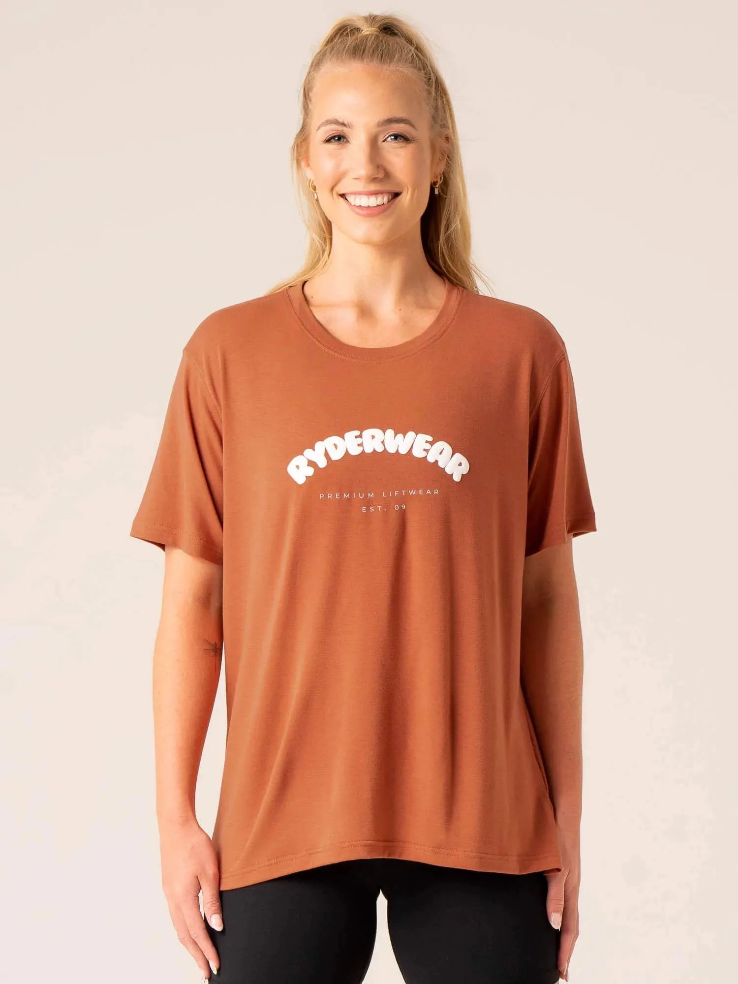 Off Side Longline T-Shirt - Mocha Light Flex Fit Comfy Wear Fit