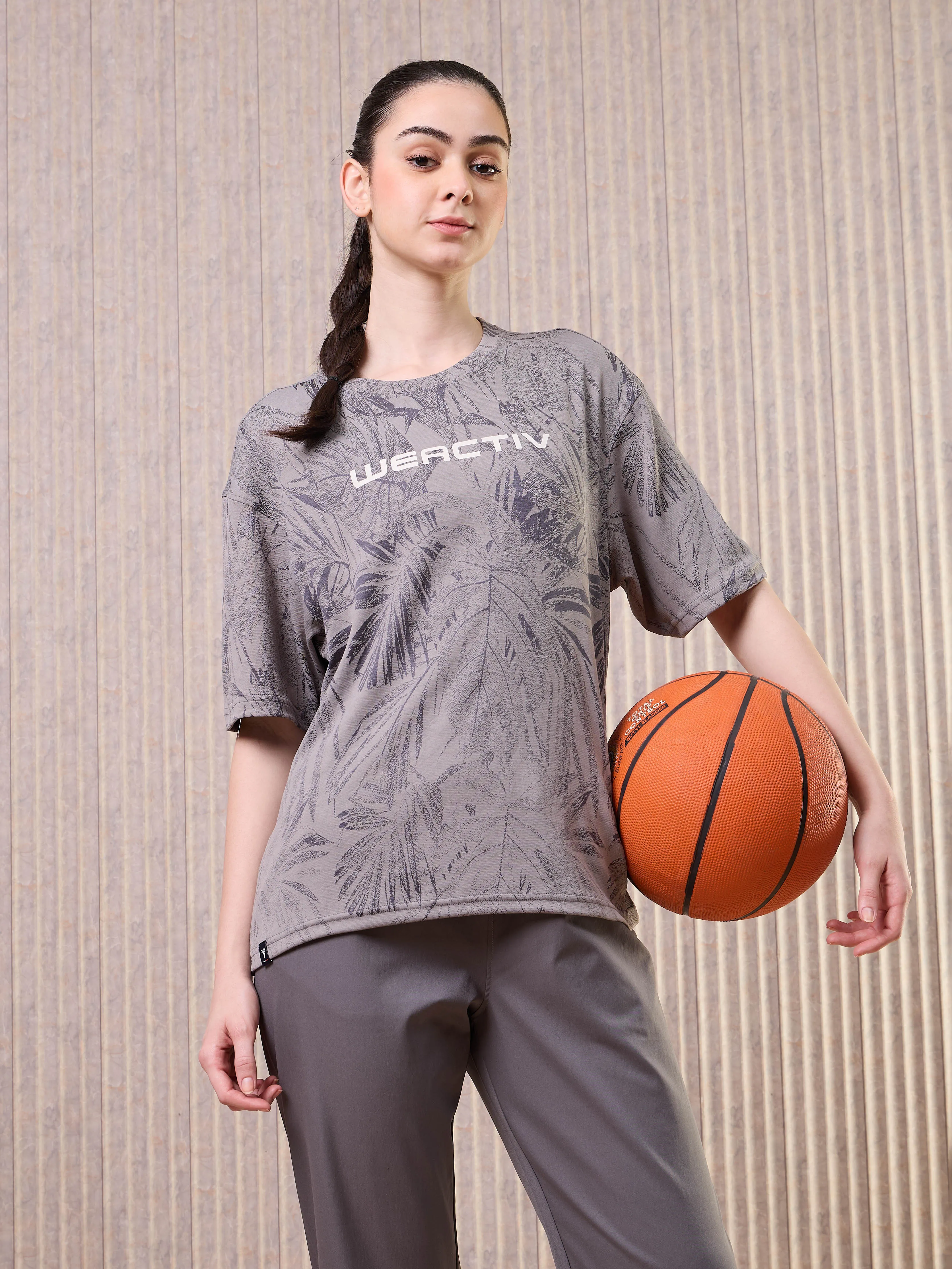 Women Jacquard Boxy Fit Round Neck T-shirt with DOUBLE COOL Effortless Wear
